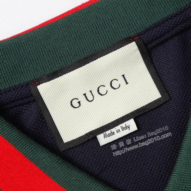 Gucci古奇專櫃古馳2023SS新款色織螺紋Polo翻領T恤 男女同款 tzy3026